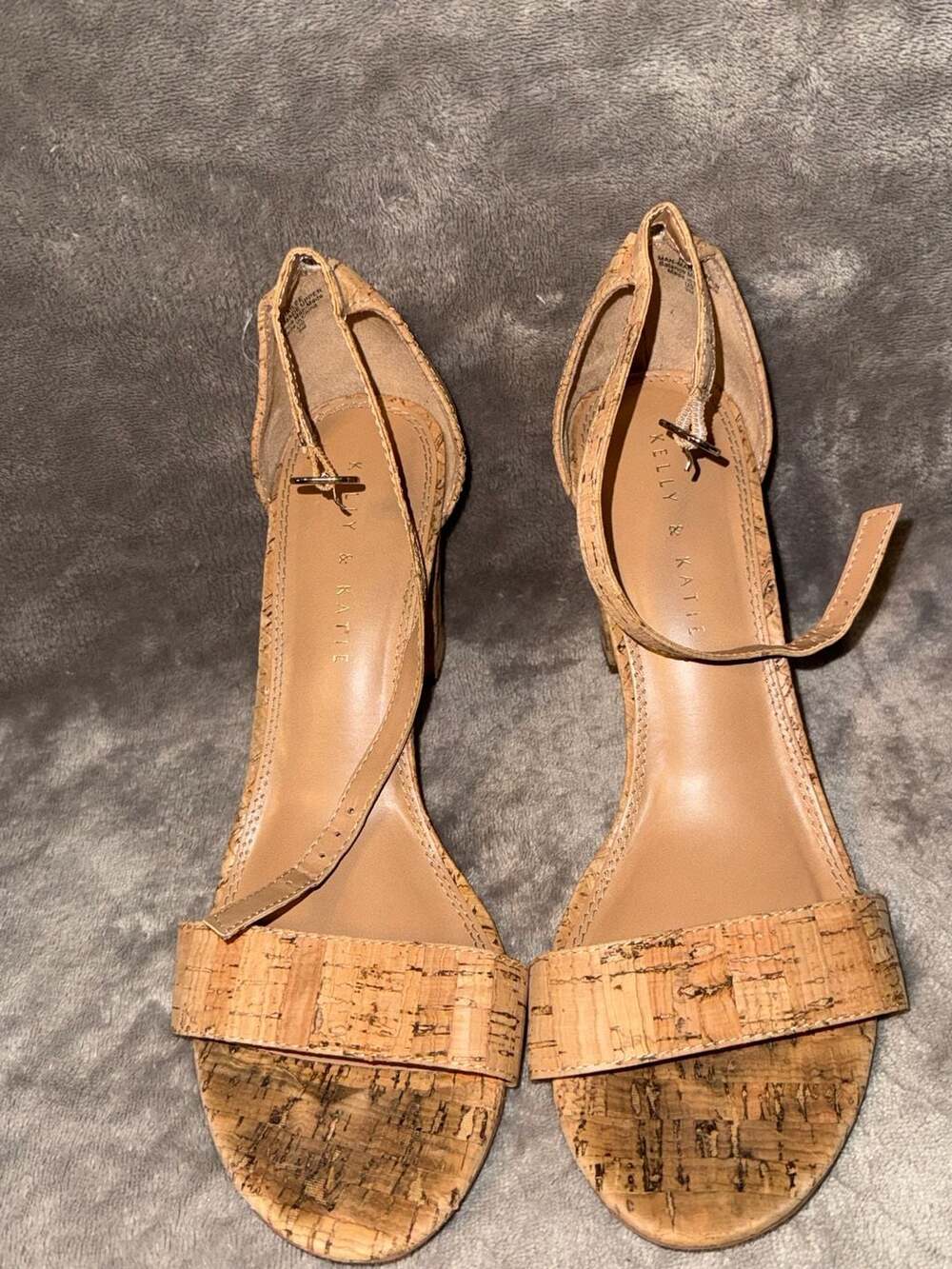 Kelly & Katie Cork Block Heel Ankle Strap Sandals